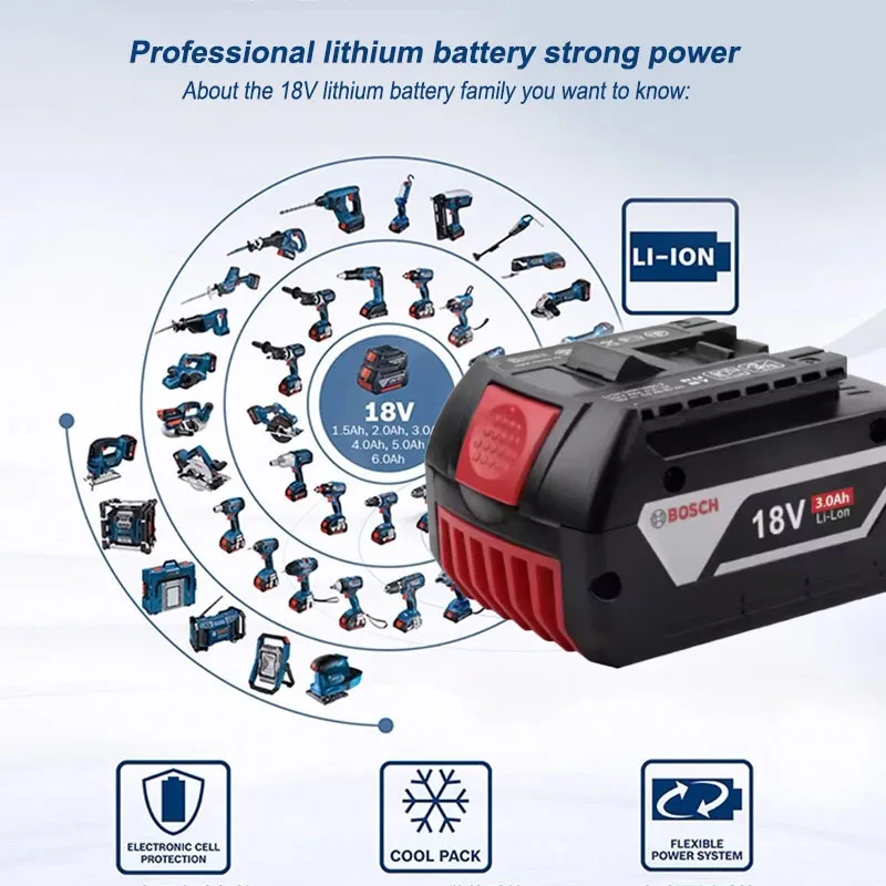 

Original 18V BOSCH 3.0Ah Battery, for BOSCH BAT609 BAT609G BAT618 BAT618G GHO 18 V-LI, GDR 18V-LI MF Series of electric tool