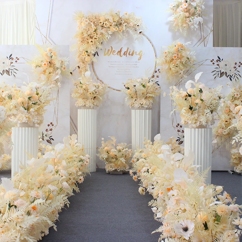 New custom champagne simulation flower wedding arrangement flower row flower corner flower hanging flower T stage decoration