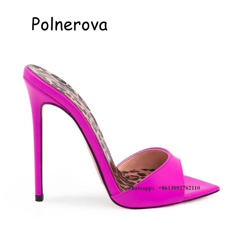 Satin Leopard Base Slippers Pointed Toe Thin High Heels Women\'s Shoes Summer Casual Sexy Slip On Party One Word Belt Slippers