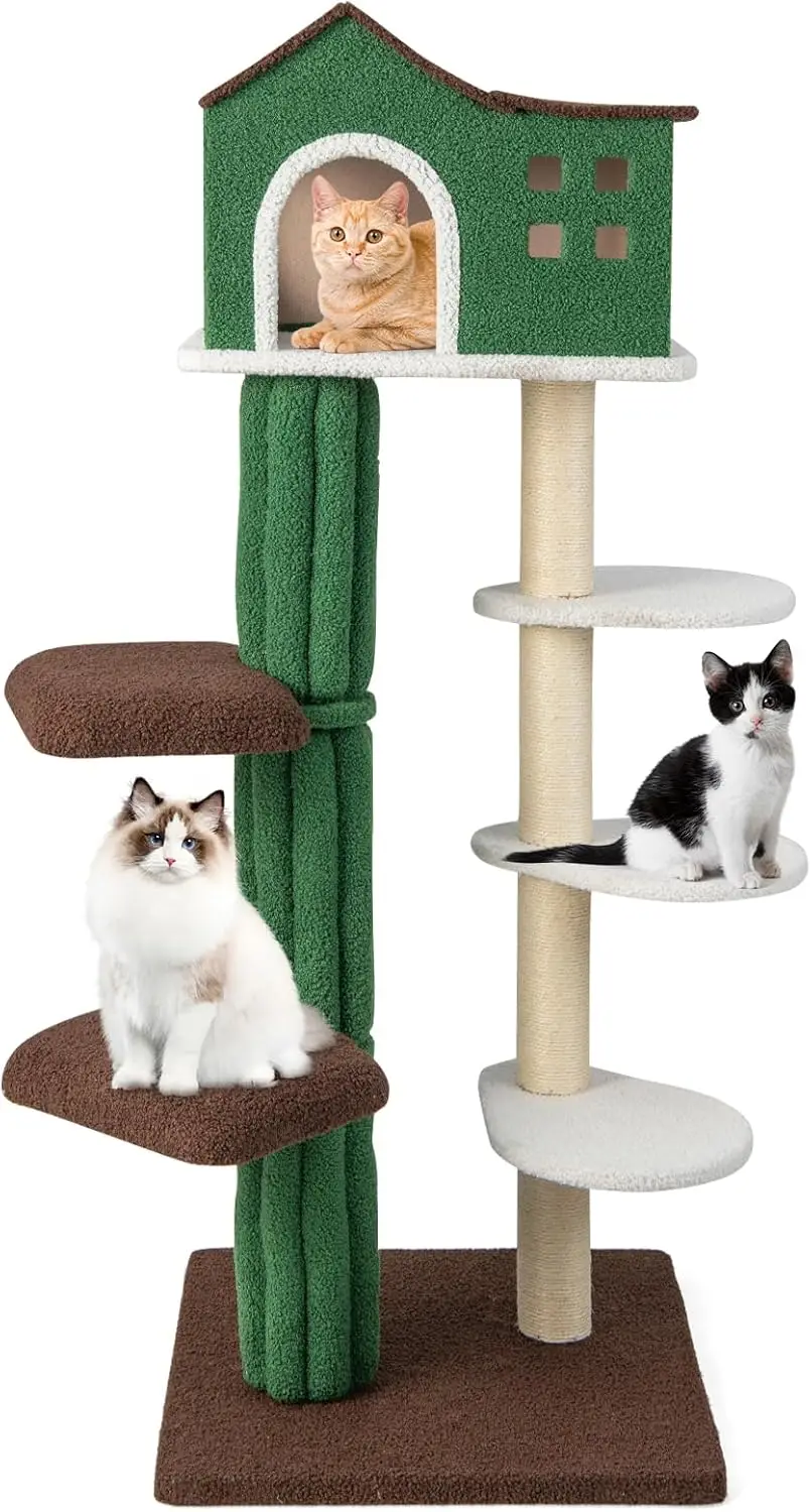 Multi-Level Cat Tree for Indoor Cats,Cat Activity Center with Anti-Tipping Device,60