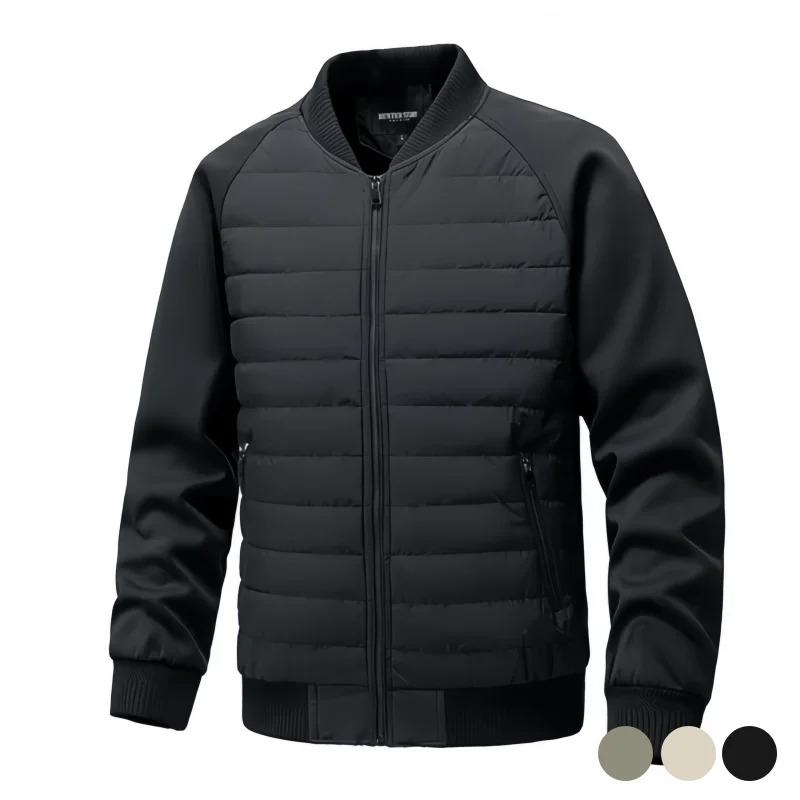 Autumn and Winter Men's Patchwork Quilted Jacket, Baseball Collar Padded Coat, Lightweight and Warm, Casual and Versatile, Stand-Up Collar Zip-Up Men's Clothing