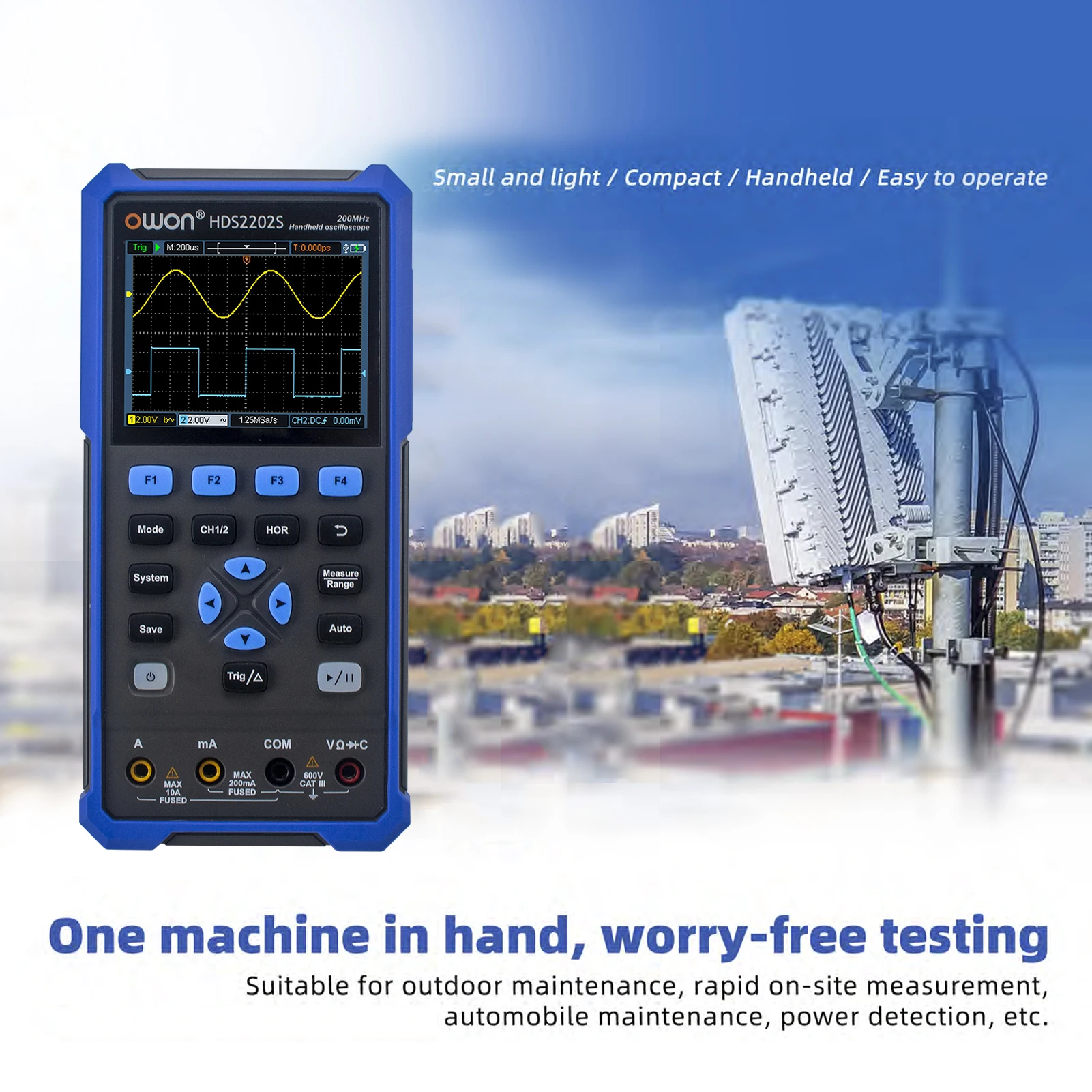 OWON HDS2202S 3 in 1 Handheld Digital Oscilloscope Multimeter Waveform Generator 200MHz 1GSa/s Dual Channels Oscilloscope True