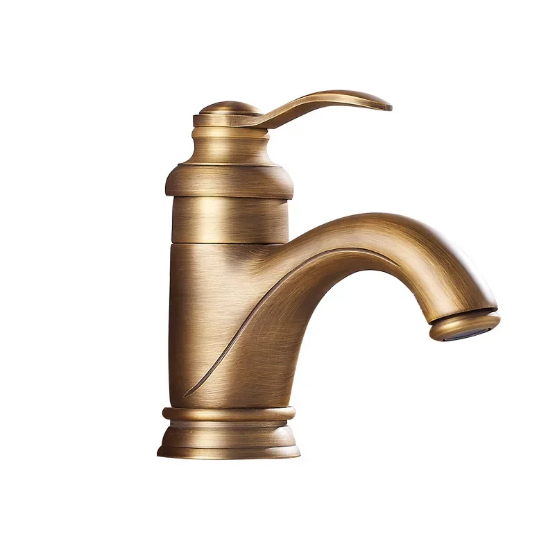 

Wholesale brass European antique small teapot retro washbasin washbasin single handle single hole hot and cold mixed water fauce