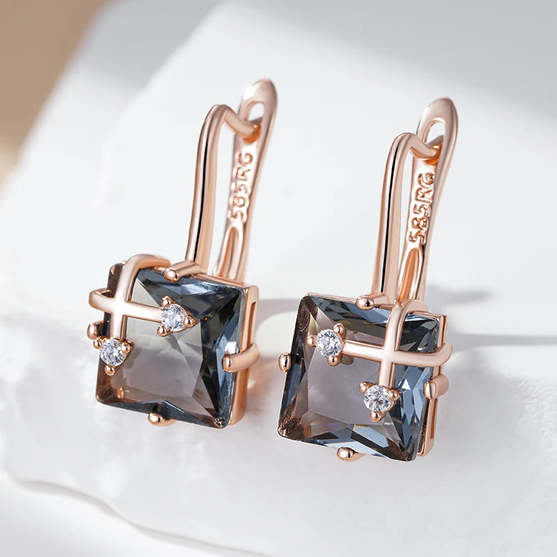Kinel Hot Shiny Grey Natural Zircon Drop Earrings for Women Fashion 585 Rose Gold Color High Quality Daily Fine Vintage Jewelry