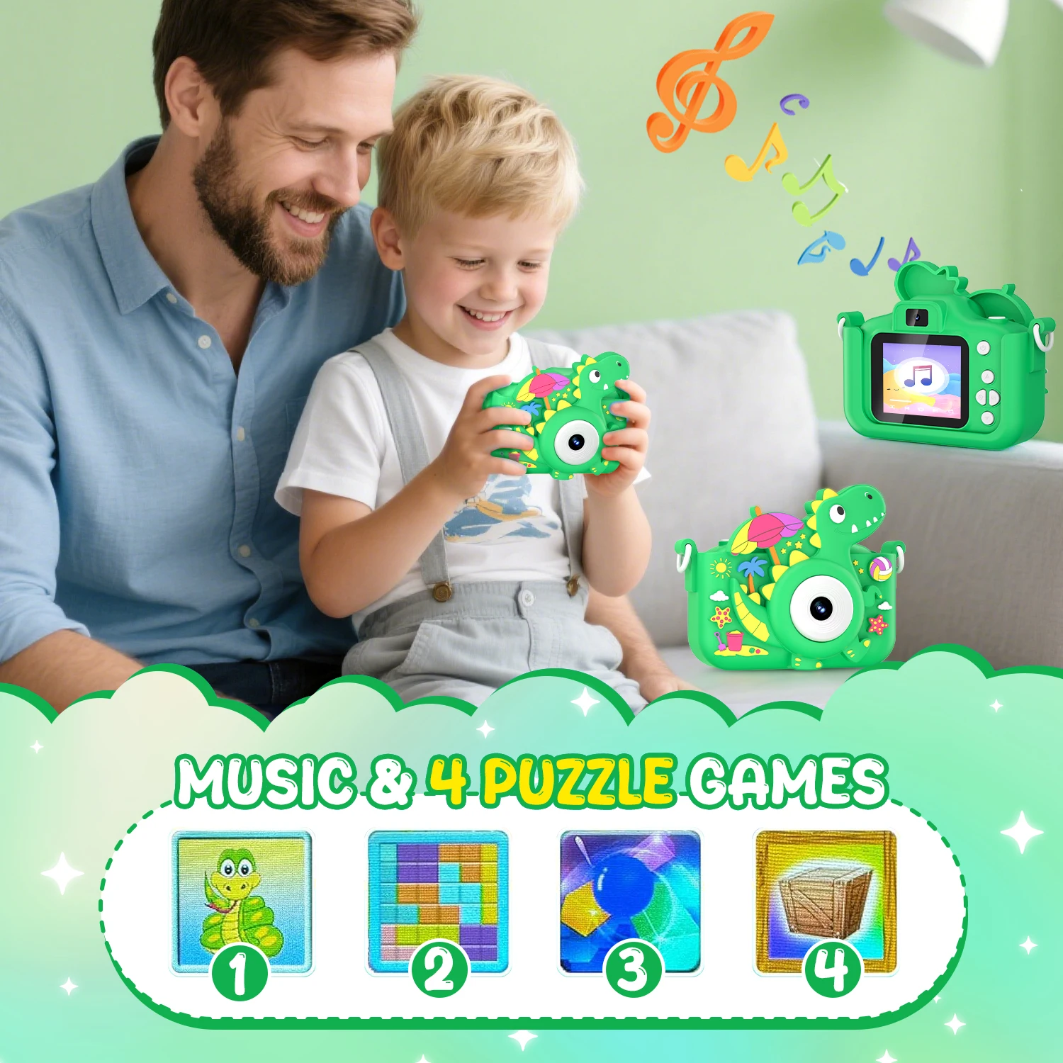 子供用恐竜ミニカメラおもちゃ 1080P HD ブロギング写真カメラ 32GBカード付き クリスマス誕生日プレゼント