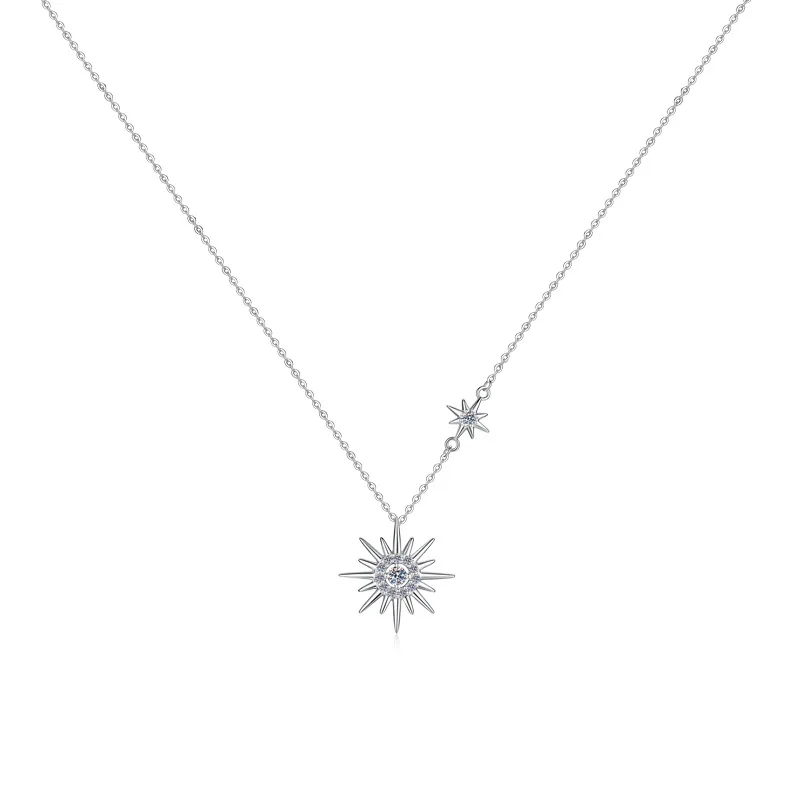 Women PT950 Platinum Double Layer Eight-pointed Star Clavicle Chain, 0.13 Carat Moissanite Sparkling Light Luxury Neck Jewelry