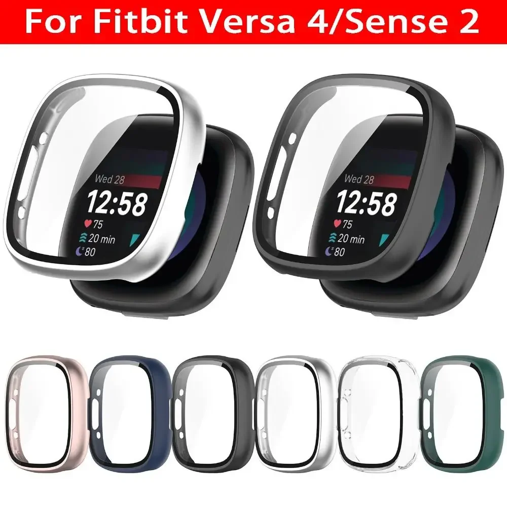 

New Protective Shell Screen Protector PC Case+Film Tempered Cover For Fitbit Versa 4/Sense 2