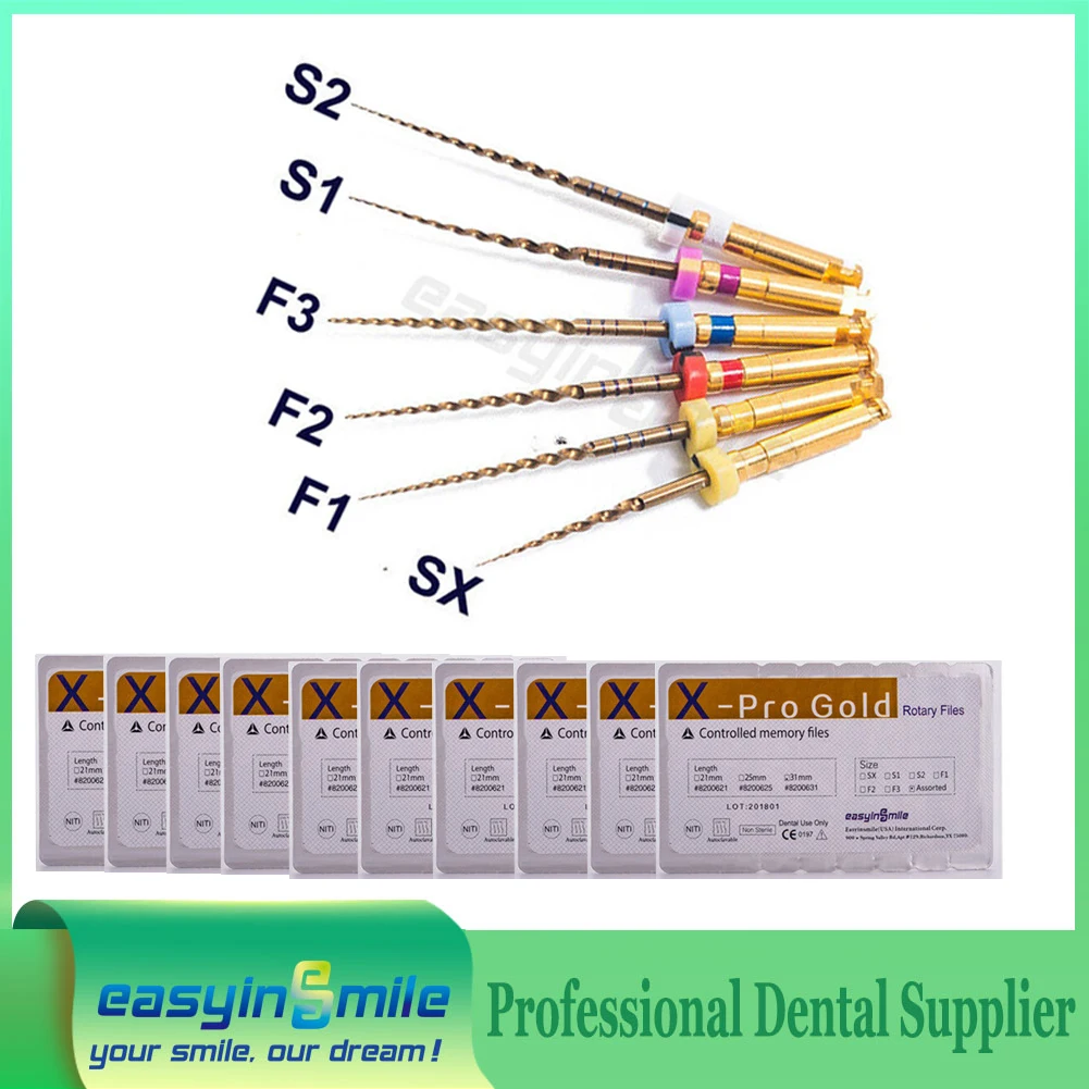 EASYINSMILE Dental Endo Rotary Files X3-Pro Gold Taper SX/S1/S2/F1/F2/F3 Niti Root Canal Endodontic Tip 21/25/31mm