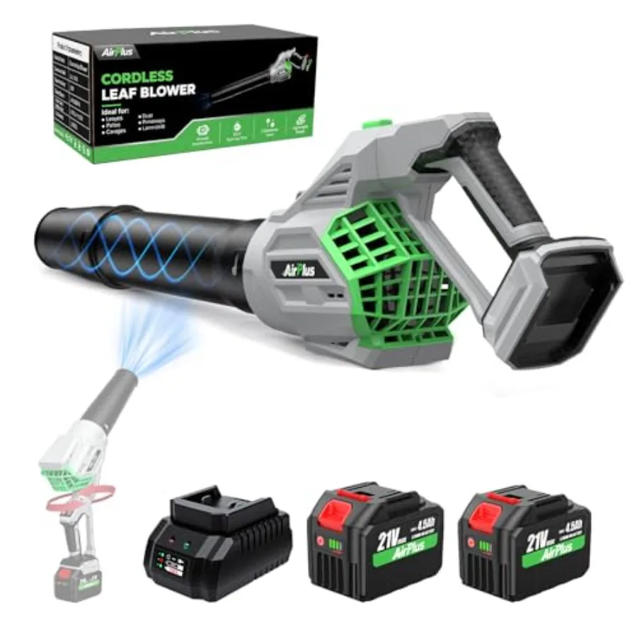 

Leaf Blower Cordless Electric Leaf Blower with 2 x 4.5Ah Batteries and Fast Charger 180° Adjustable Dual-Action Blowing 4-Speed