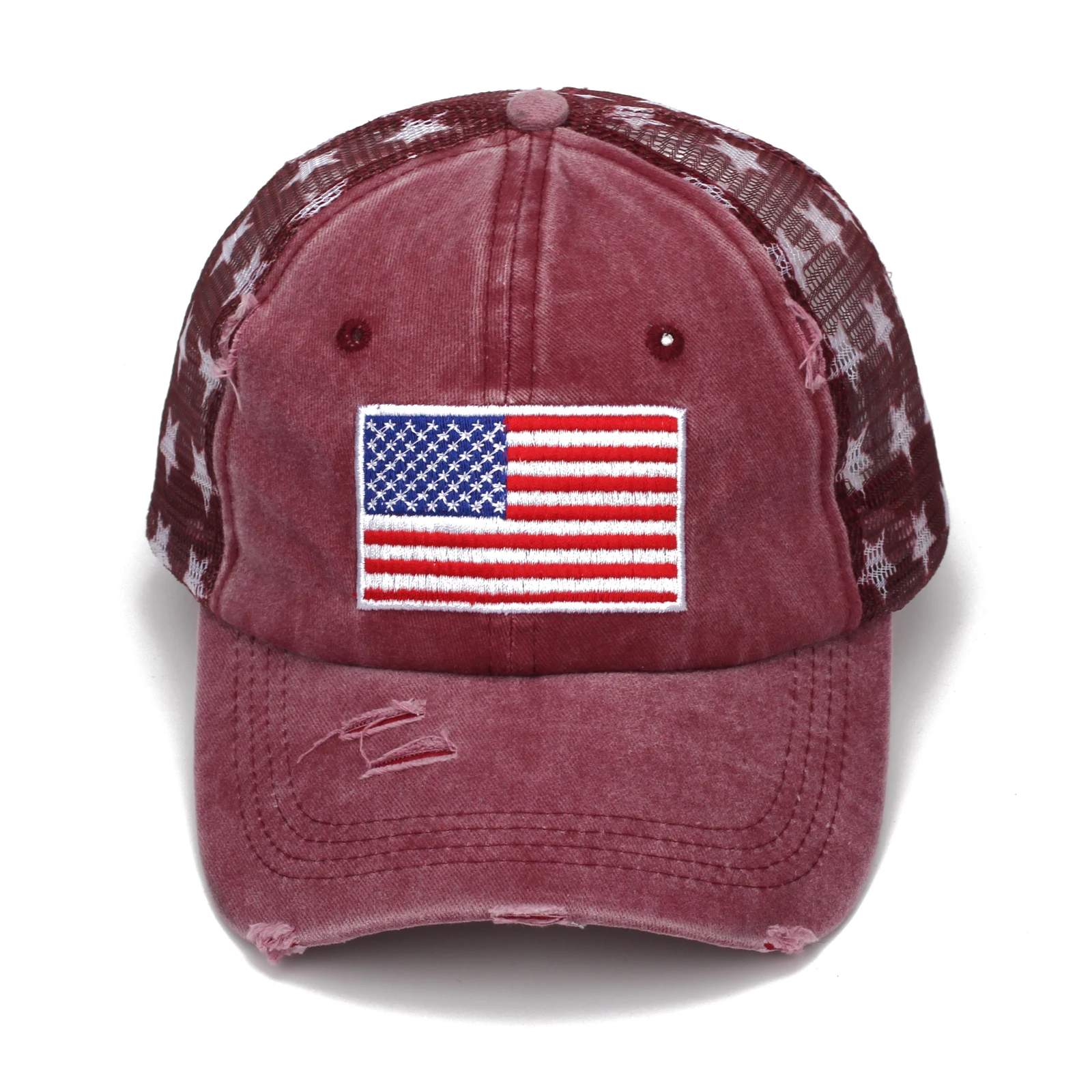 4 Colors Distressed American Flag Star Ball Cap Denim Baseball Cap Women Jeans USA Flag Hat