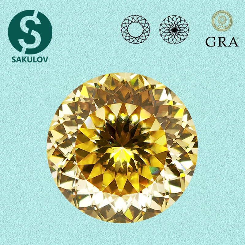 

New Vivi Yellow 100 Faces Cut Moissanite Stone 0.5-3.0ct Russian Cut Moissanite Lad Diamond Pass Tester with GRA Certificate