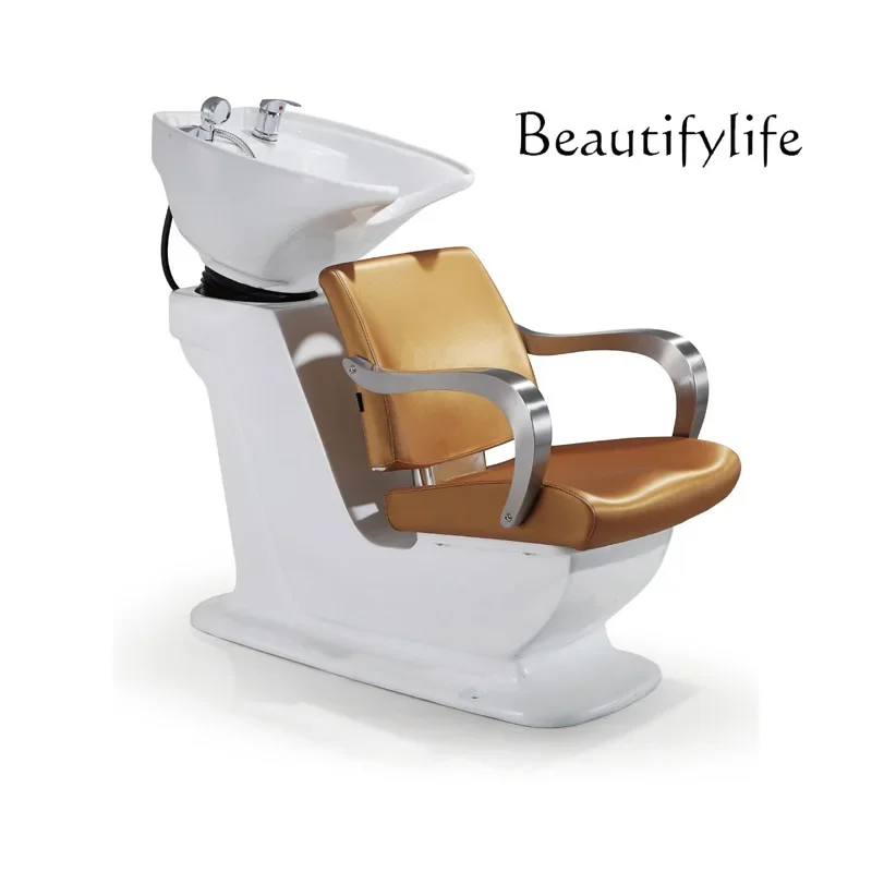 

QAmerican Shampoo Bed Semi-reclining Barber Shop Special Simple Shampoo Bed Hair Salon Hair Shop Flush Bed Semi-reclining