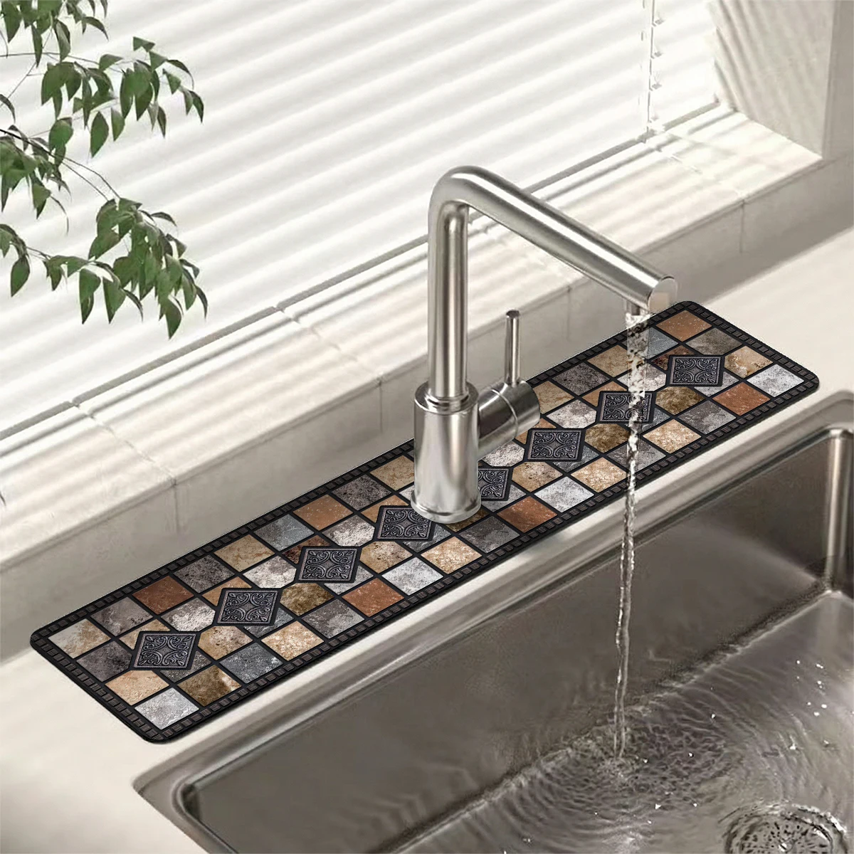 Long Diatom Mud Faucet Draining Mat, Absorbent Countertop Organizer Pad with Rubber Backing, Non-Slip Design for Kitchen Sink and Bathroom