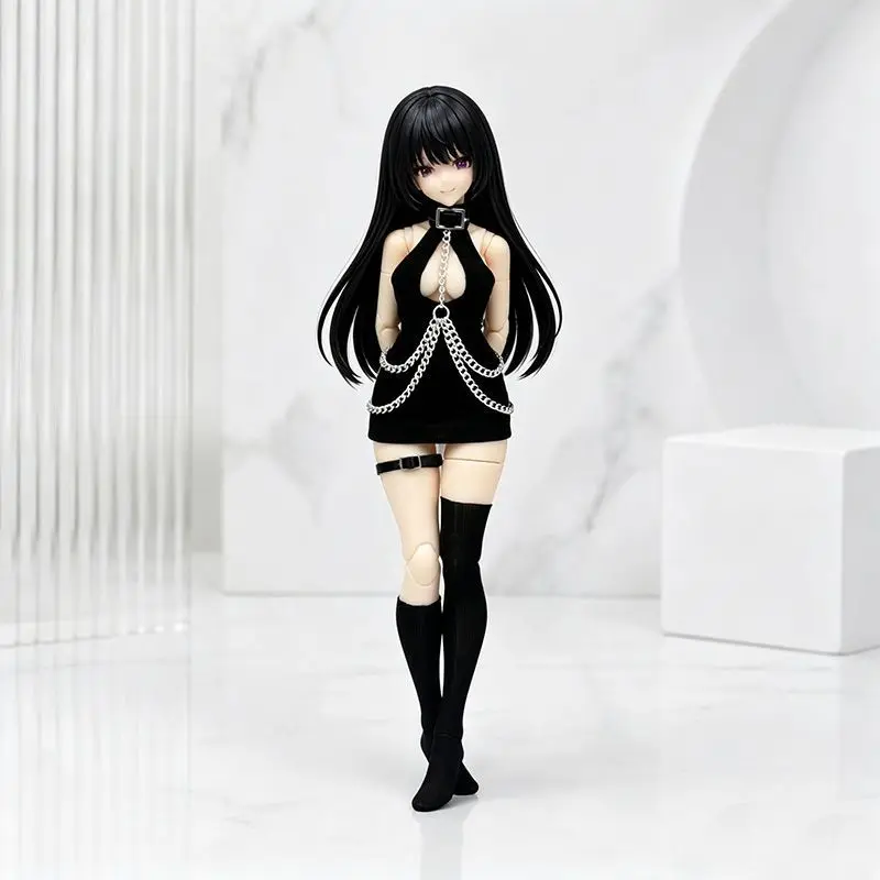 1/12 Machine Girl Doll Clothes, Halter Chain Mini Skirt Outfit, BJD Action Figure Handmade Fabric Costume Accessories