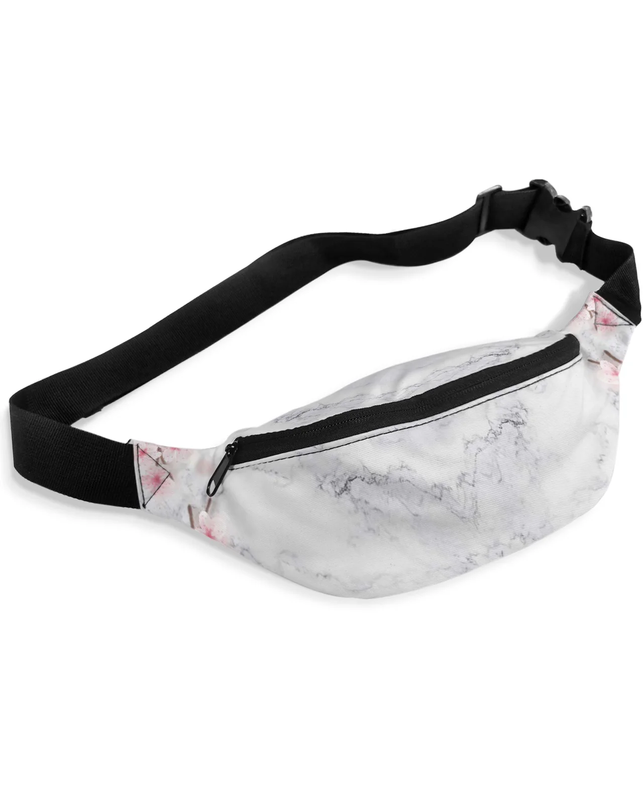 Marble Peach Pink Flower Waist Packs Shoulder Bag Unisex Messenger Bag Casual Fashion Fanny Pack for Women