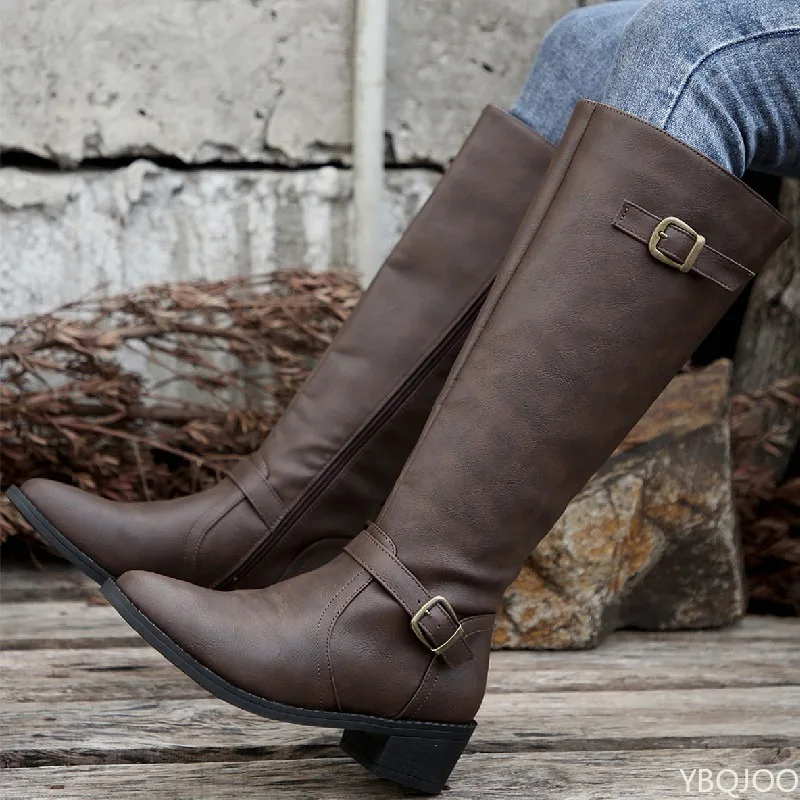 Autumn winter new elegant simple thick heel round toe long boots fashionable versatile shoes casual comfortable women's shoes
