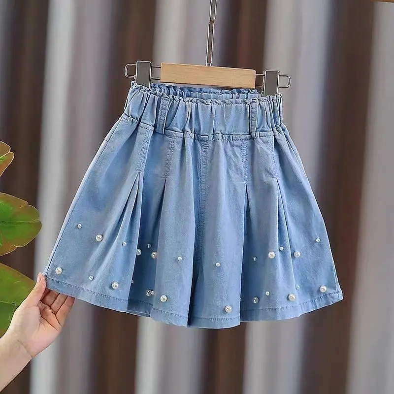 Girls' Summer Lightweight Denim Shorts 2026 Trendy Mid-Length Skort Casual Outerwear For Big Kids Ages 8-12