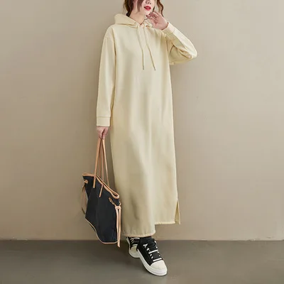 

Осень-зима, новое мусульманское модное женское прямое свободное однотонное повседневное модное простое платье до щиколотки с длинным рукавом и капюшоном