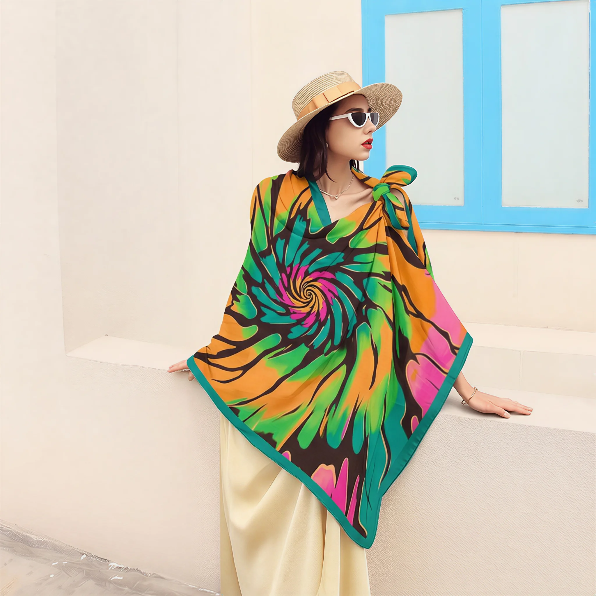 Vibrant Spiral Tie Dye Chiffon Scarf Women Large Beach Towel Cover Up Summer Sunscreen Shawl Wrap Scarves 230*110cm