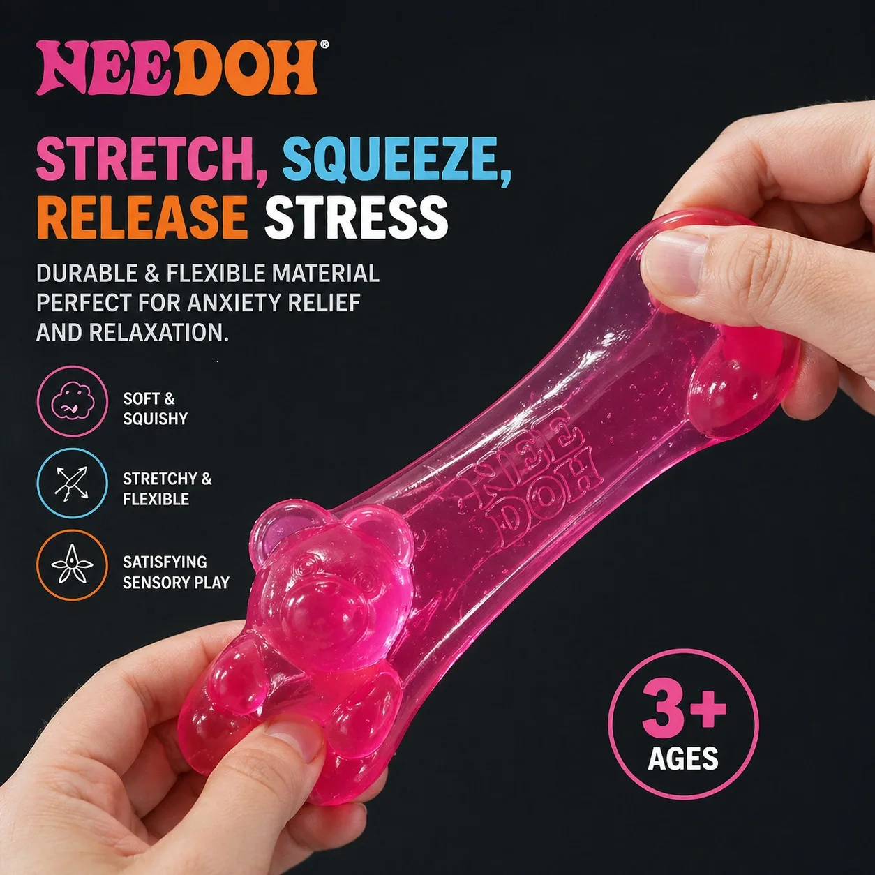 Schylling Nee Doh Maltose Cute Bear Squeeze Toy  Colorful Dough Sensory Stress Relief Desk Decorative Item Creative Maltose Toy - view 3