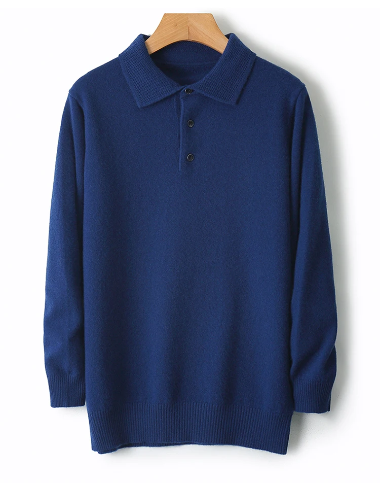 LHZSYY 100%Merino Wool Hot Cardigans Men Lapel Pullover Long Sleeve POLO Neck Sweaters Loose Tops Knit Clothing Large Size Shirt