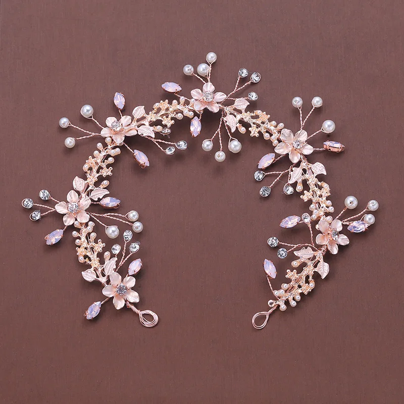 

Crystal pearl hairpin bride wedding wreath headdress artificial flower headband take photos wreaths garlands headwear decoration