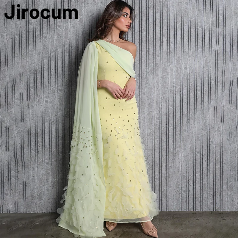 Jirocum-vestido de noche de un hombro para mujer, traje de fiesta de graduación con contraste de cristal, longitud hasta el tobillo de sirena, novedad de 2024