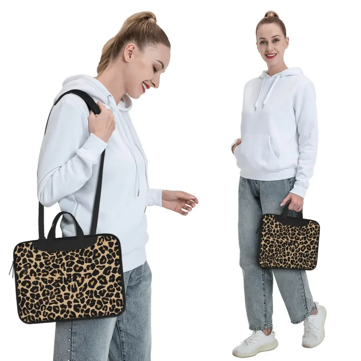 Leopard Print Traditional Colours Crossbody Laptop Bag Case Computer Bag Resistant Protective Notebook Pouch for Macbook Pro