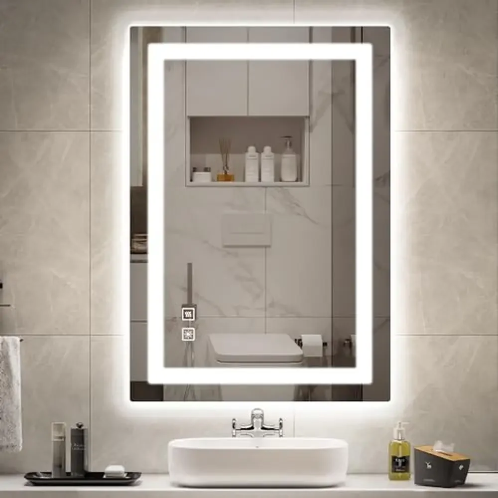 

Backlit Front Lighted Bathroom Vanity Mirror 24x36 Inch LED 3 Colors Adjustable Brightness Defogger Touch Sensor Horizontal