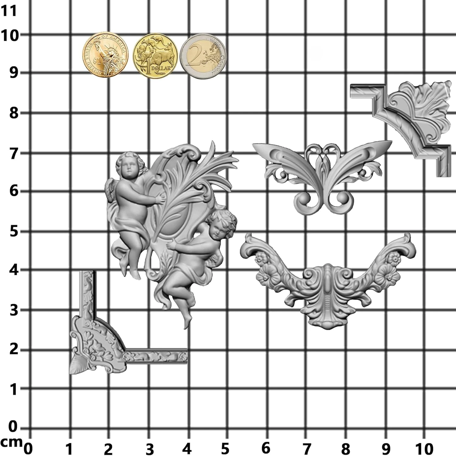 Baroque Relief Embossed Art Silicone Mold Cupid Frame for Polyclay Air Dry Clay Plaster, Decorative Column and Sculpture Statue