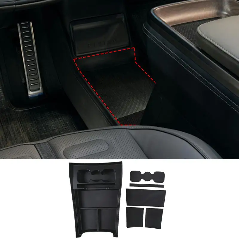 

For Rivian R1S R1T 2022 ABS Black Car Storage Box Center Control Under Storage Box Mobile Phone Tray Car Accessories