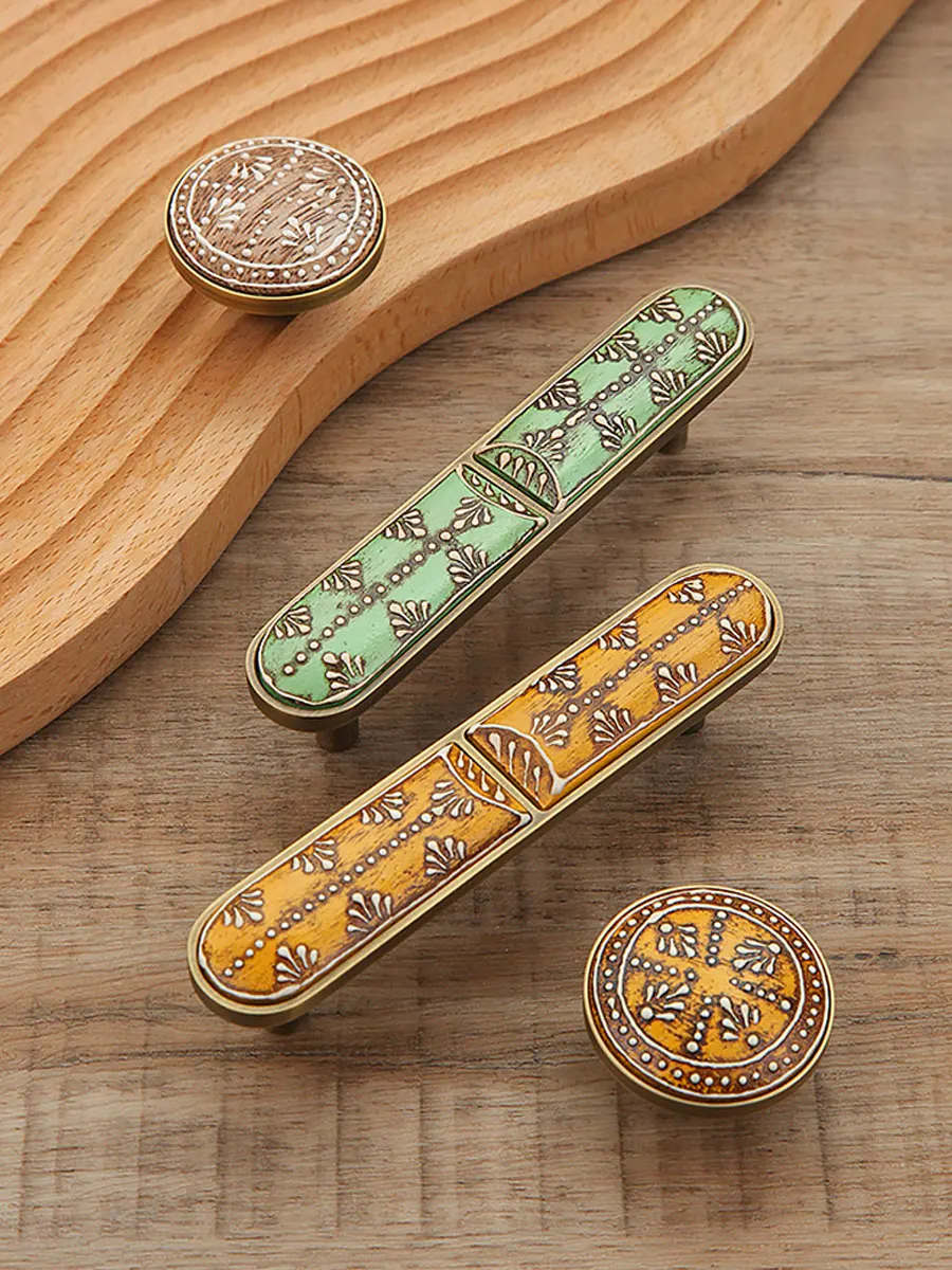 Vintage Cabinet Pulls Medieval Log Wind Solid Wood Hand Painted Brass Cabinet Door Wardrobe Drawer Furniture Hardware Handle