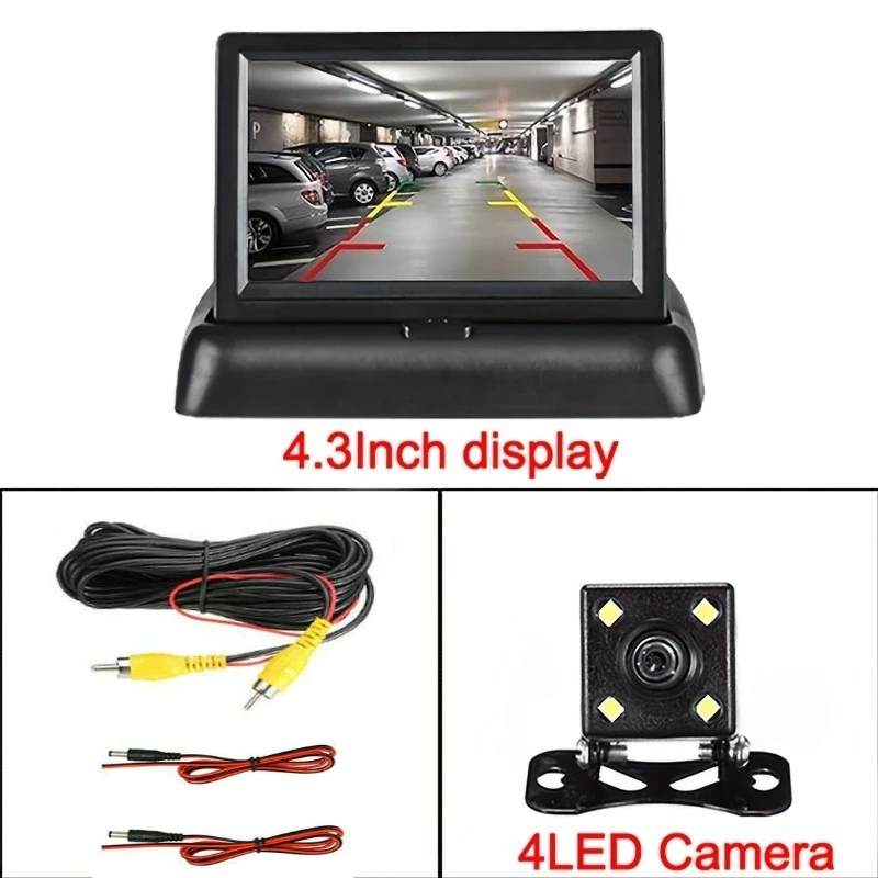 Car Reversing Camera Kit 4.3 Inch Foldable TFT LCD Monitor with Reversing Camera Parking System for Car SUV Truck Van RV Camper