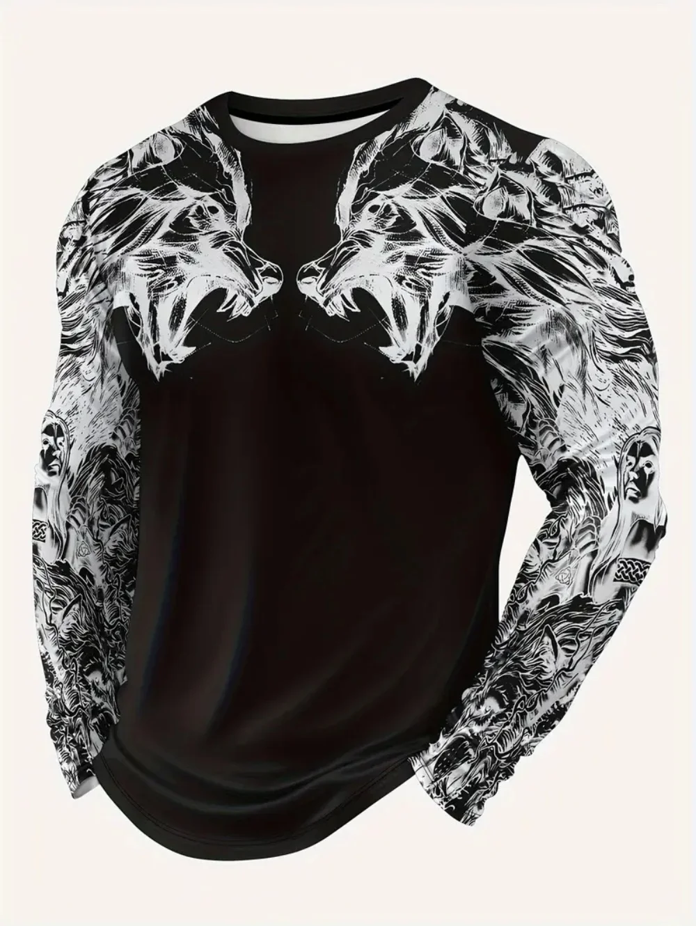 Vintage T-Shirt Animal Print Long Sleeve Tee Hunting Round Neck Shirt Fashion Spring Autumn Pullover Top Casual T Shirts for Man