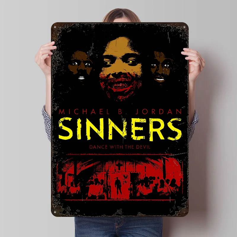 Michael B. Jordan Sinners Movie Metal Poster Custom Wall Art Retro Vintage Tinplate Signs for Bedroom Decorations Room Ornaments