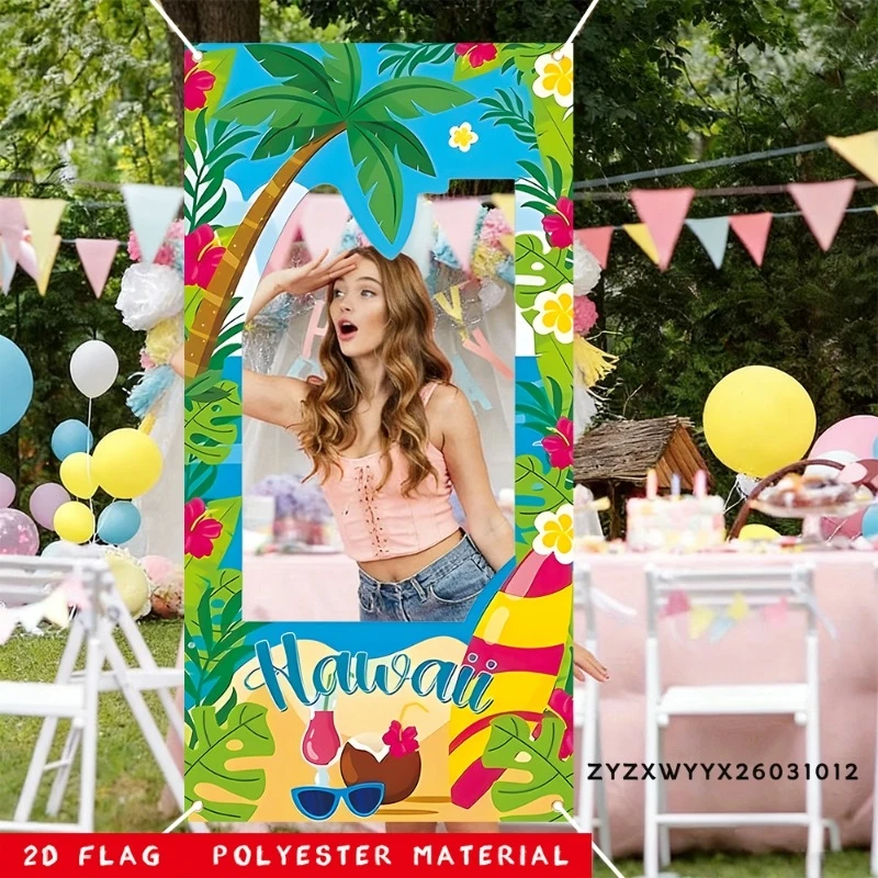 1 Stück, 2D flaches, im hawaiianischen Stil geschnittenes Foto-Requisitenbanner, perfekt als Fotohintergrund für eine hawaiianische Strandurlaub. (wsj)