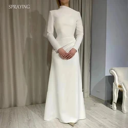 SPRAYING Evening Dresses A-line Long Sleeve Pleat Satin Floor-Length Simple Elegant Prom Gown Party Dress For Women