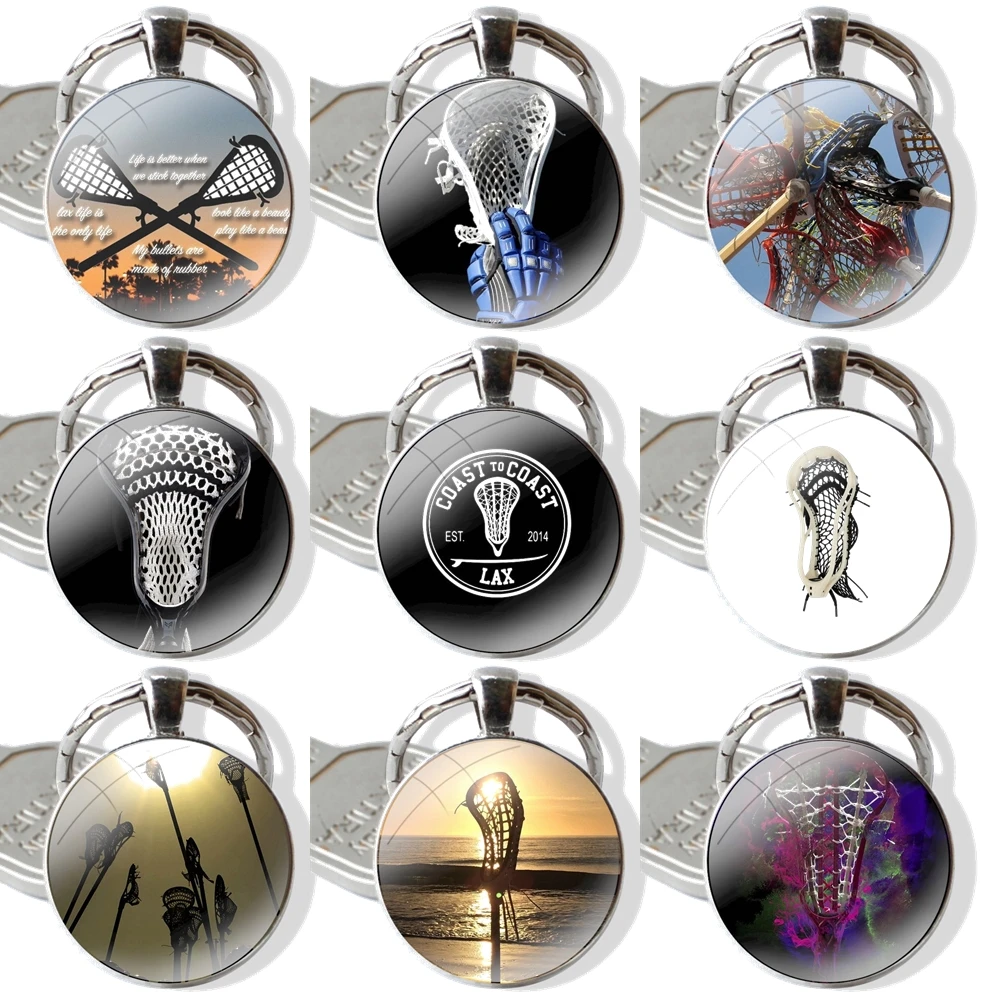 Glass Metal Pendant Key Chain Classic Men Women Key Ring Accessories Jewelry Gifts Lacrosse Goalie