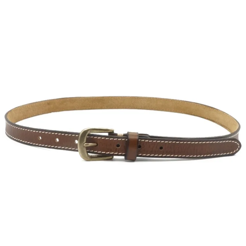 

2.5cm Woman Genuine Leather Embroidery Thread Belts American Retro Top Layer Pure Leather Copper Buckle Women's Jeans Thin Belt