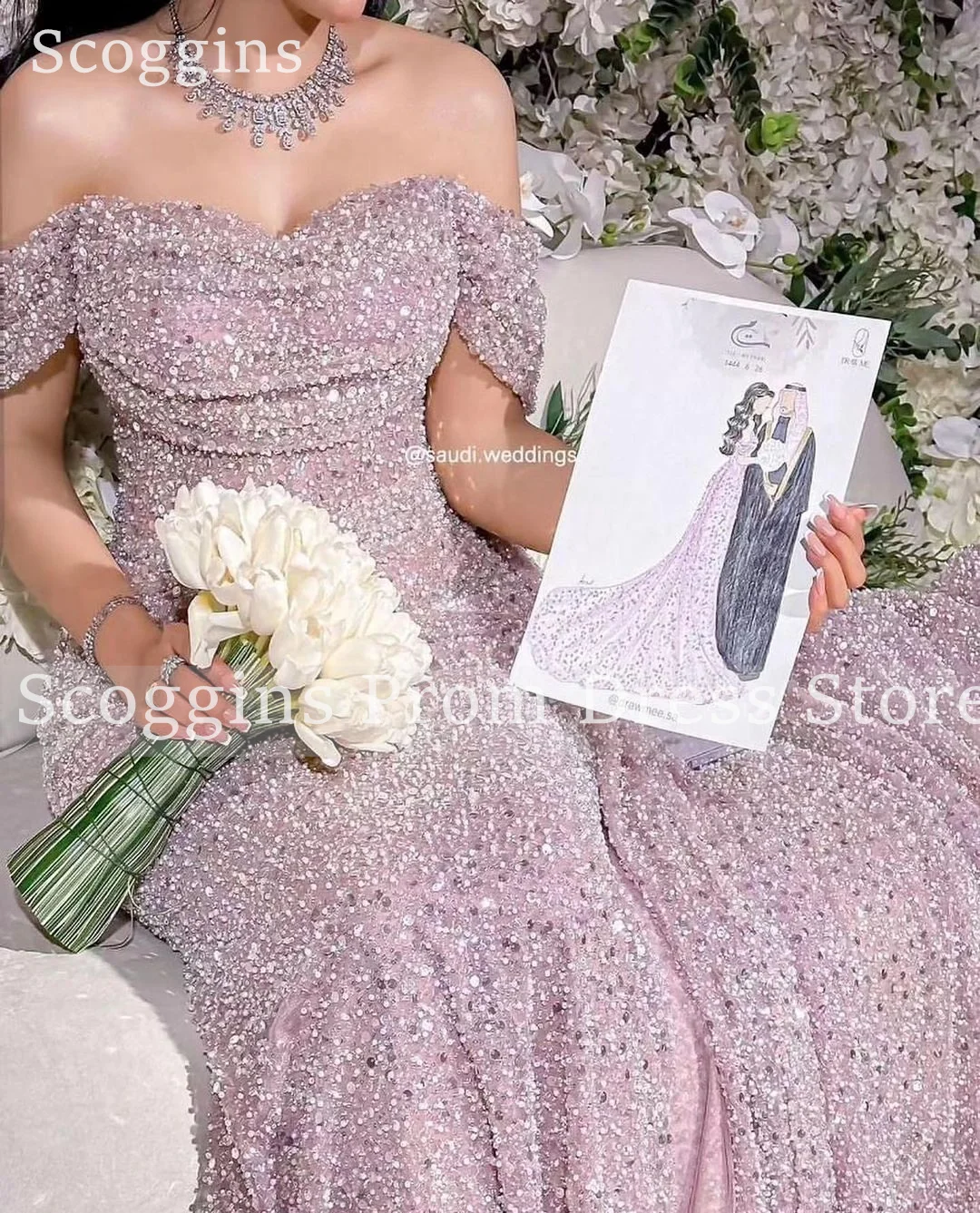 Scoggins A-Line Off-The-Shoulder Neckline Sequins Floor-Length Dresses For Special Events Evening Dresses Prom Dresses Dress Dub