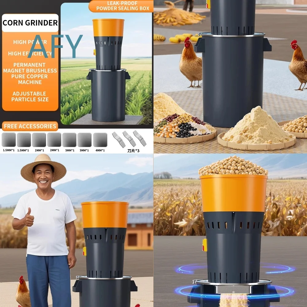 Corn Grinder for Chicken Feed Processing Machine 220V Automatic Grain Mill Cereal Crusher Home Use Poultry Farm Equipment