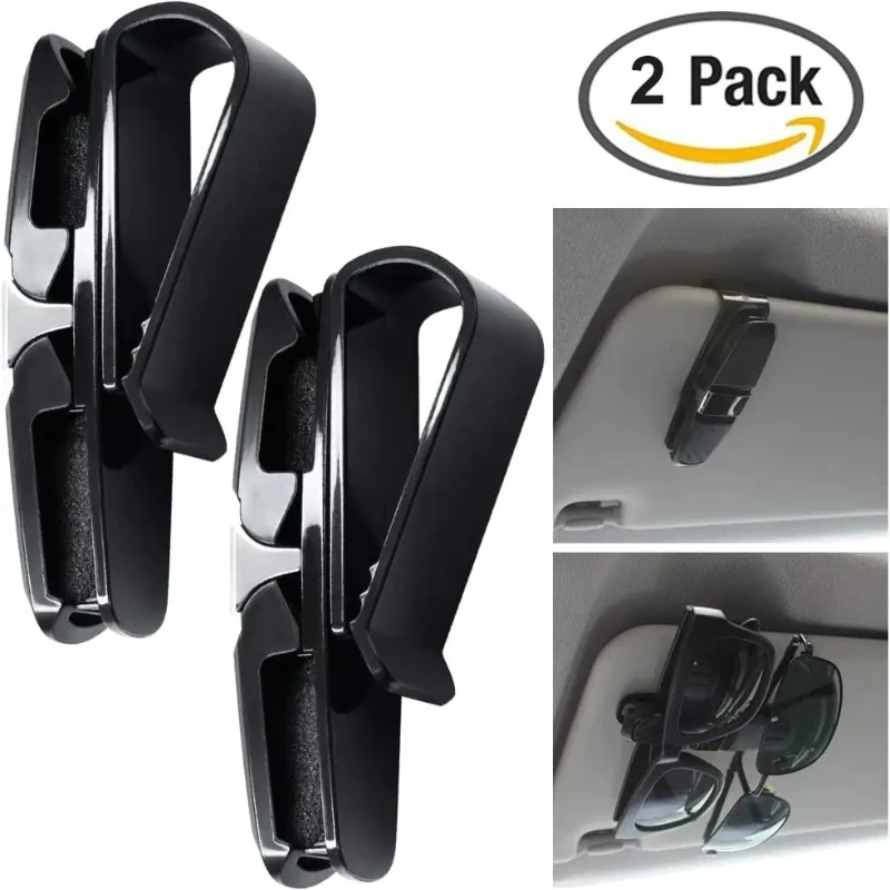 2 Pcs Glasses Holders for Car Sun Visor, 180° Rotatable Sunglasses Eyeglasses Mount Ticket Card Clips with Carbon Fiber Pattern