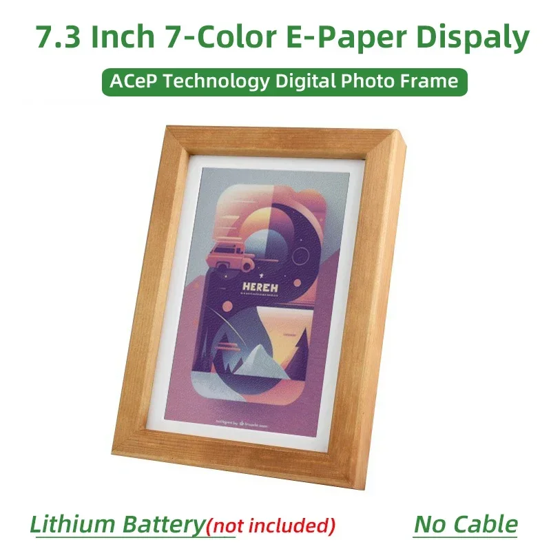 7.3 Inch Display ACeP 7-Color E-Paper 800x480 Full View Monitor Photo Frame with RTC RP2040 Raspberry Pi Pico Programmable