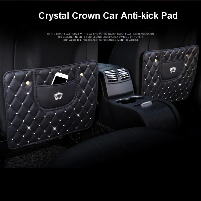 Rhinestones Leather Car Seat Back Cover Protector Crystal Auto Anti-kick Pad Wear-proof Mat Anti-Dirty Mat For Children