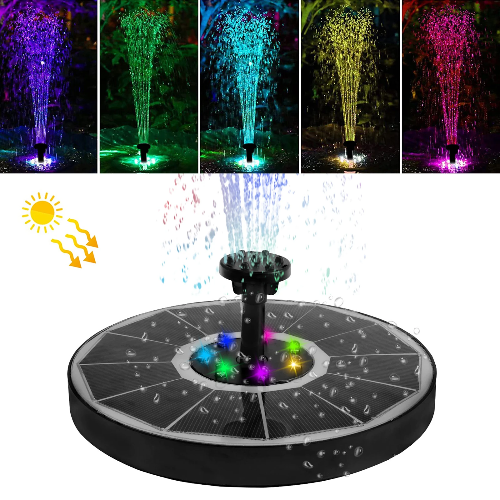 

Цветной 7 светодиодный светильник, солнечный фонтан 2,5/3,5 Вт, 8 насадок, водяной насос, уличная ванна для птиц, сад, плавающий бачок «сделай сам», автоматическое оксигенация