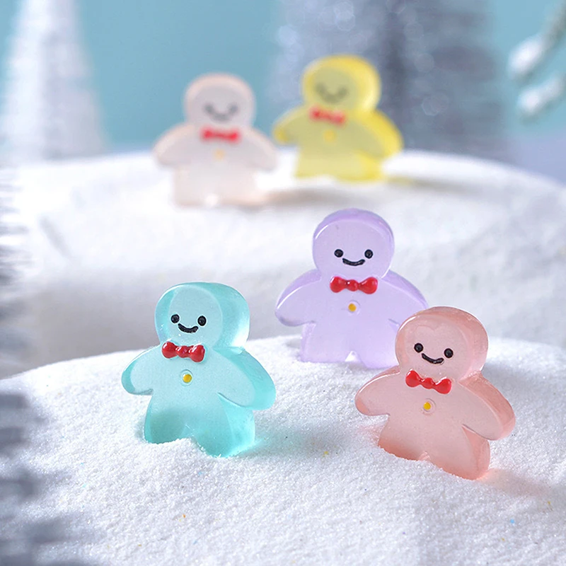 2PC/Bag Luminous Mini Gingerbread Man Micro Landscape Snow Scenery Ornament Glow in The Dark Christmas Accessory Home Decoration