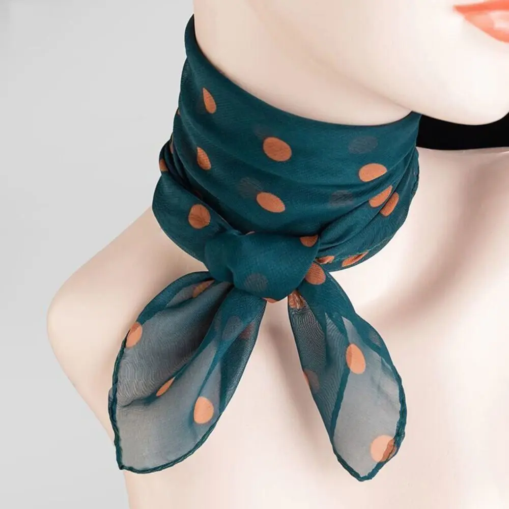 Summer Polka Dot Print Artificial Silk Scarf Thin Neck Warp Chiffon Soft Shawl Beach Sunscreen Square Women Neck Scarves image 6