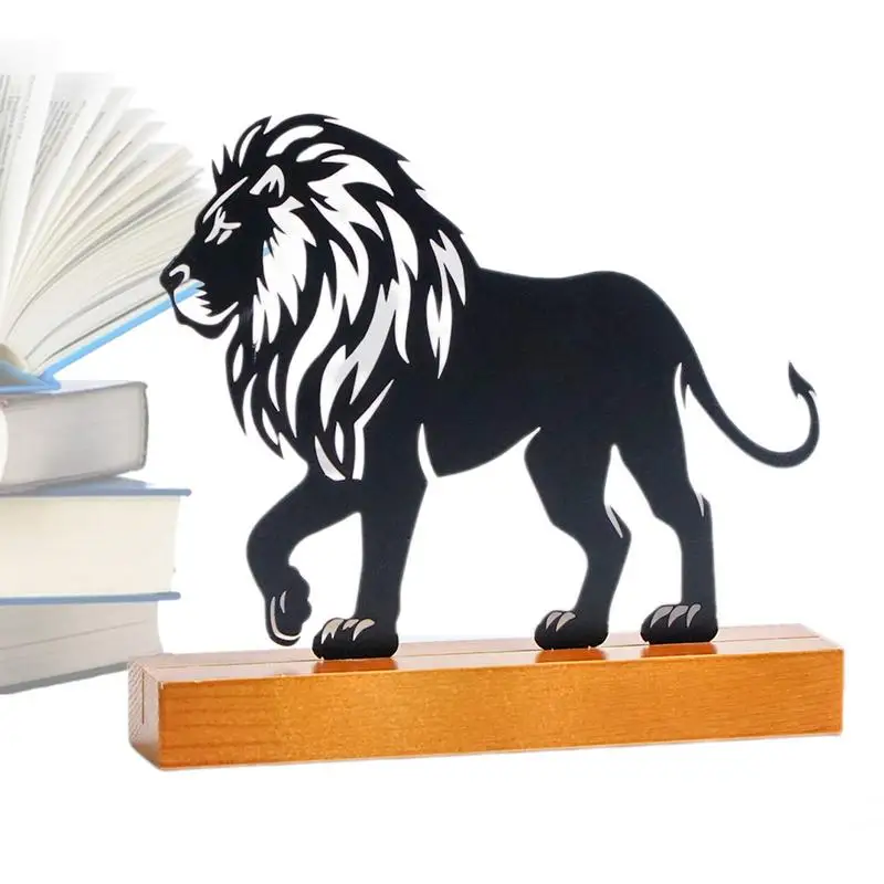 

Lion Sculpture Lion Desktop Decoration Abstract Collectible Animal Sculpture With Wooden Base For Study Shelf Bookcase Desk