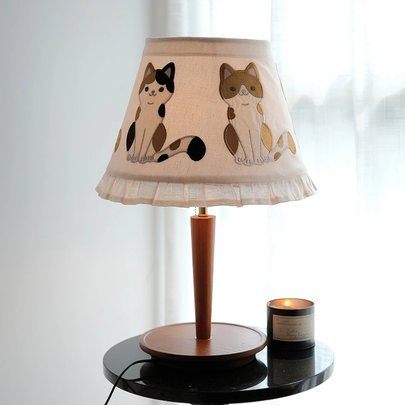 Kitten Embroidered Desk Lampshade Cute Cat Girly Bedroom