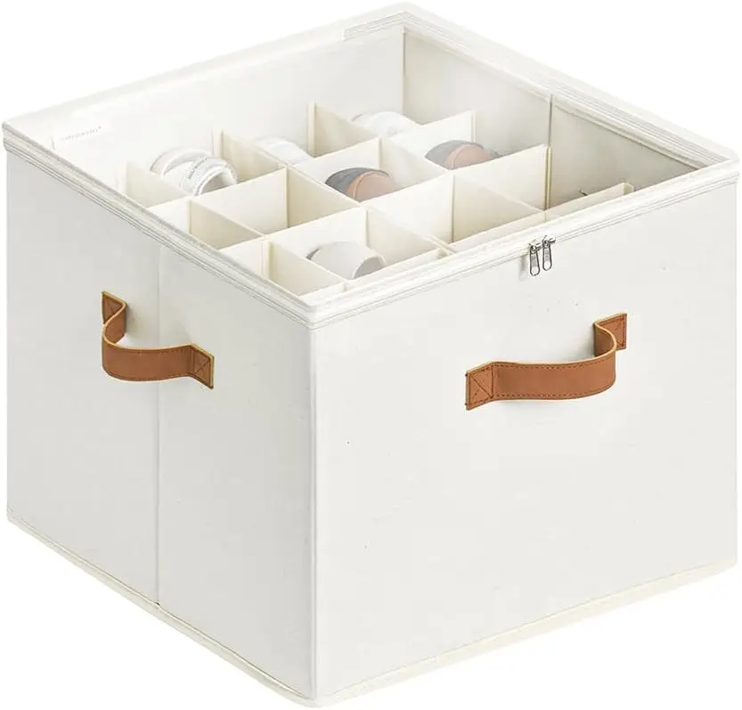 

Shoe Organizer for Closet, Fits up to 16 Pairs, Shoe Cubby Storage Containers with Adjustable Dividers and Clear Cover, Beige